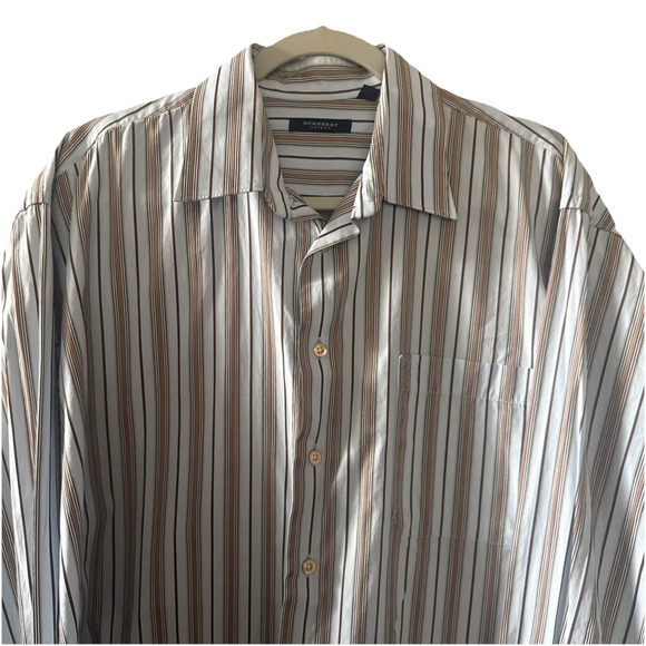 Burberry London Shirt Mens Large Blue Brown Striped Button-Up Long Sleeve USA - Picture 1 of 11